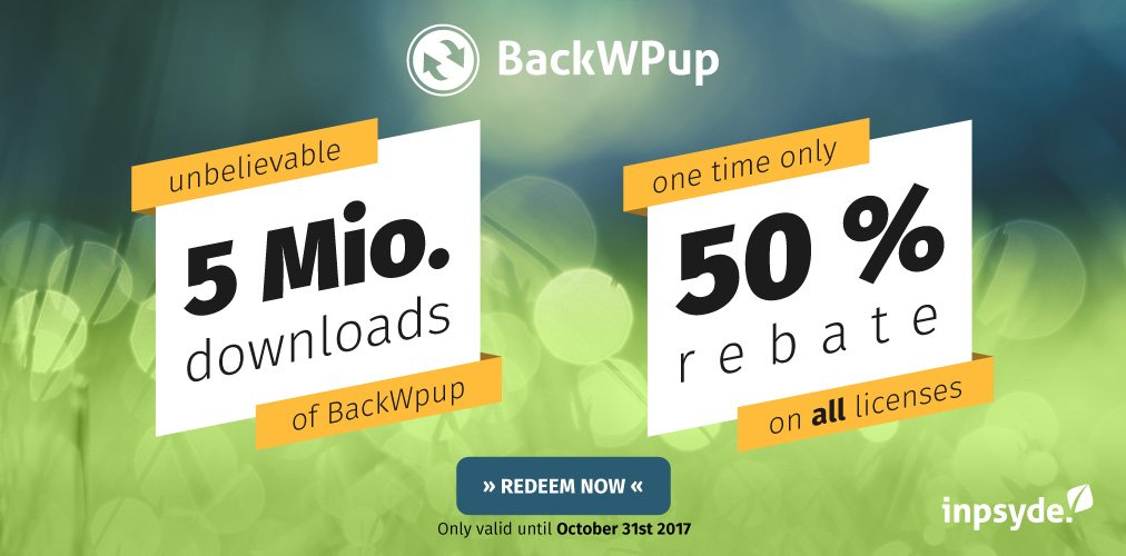 BackWPup discount 5 million downloads  - 50% off