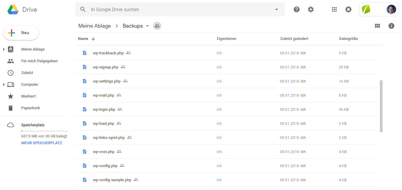BackWPup files synchronized to Google Drive folder