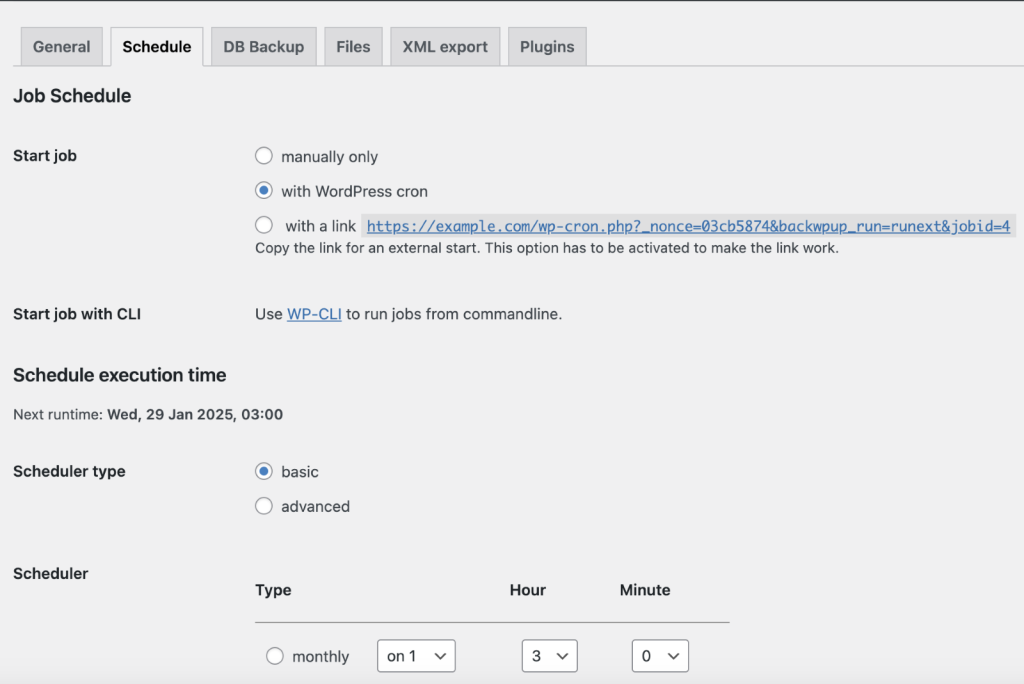 Old interface – Scheduling a job