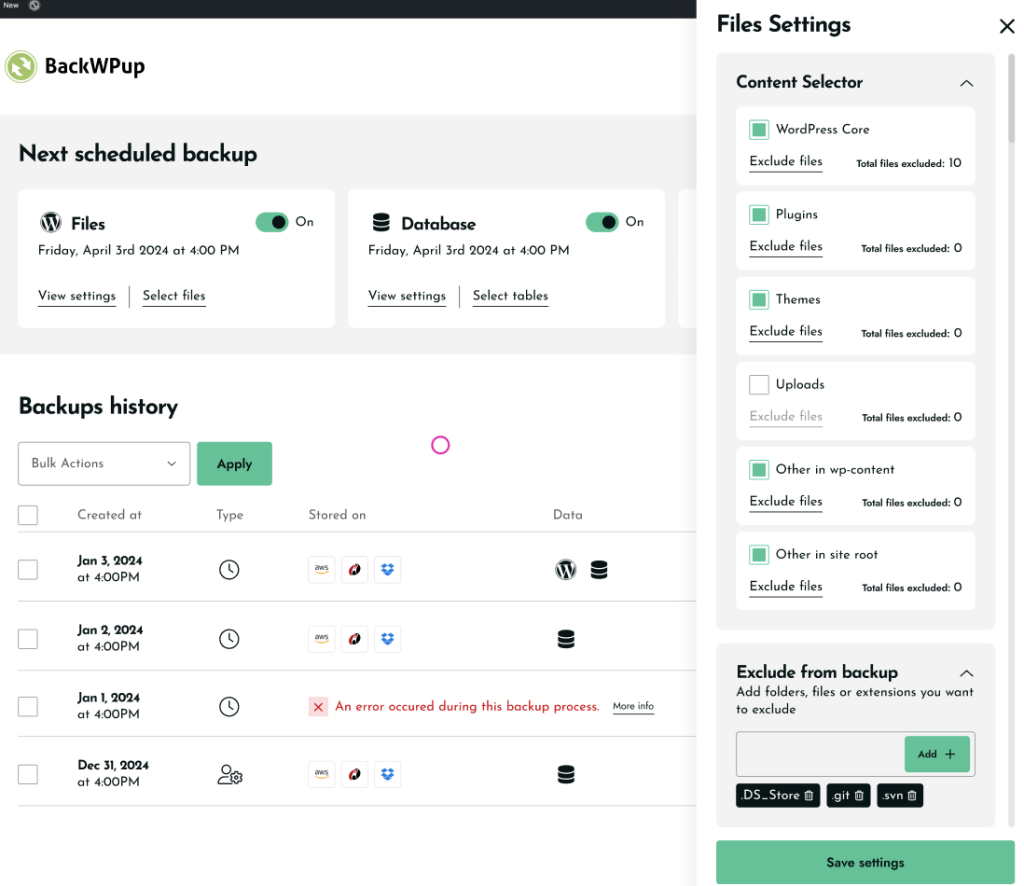 New interface - File Settings content selector 